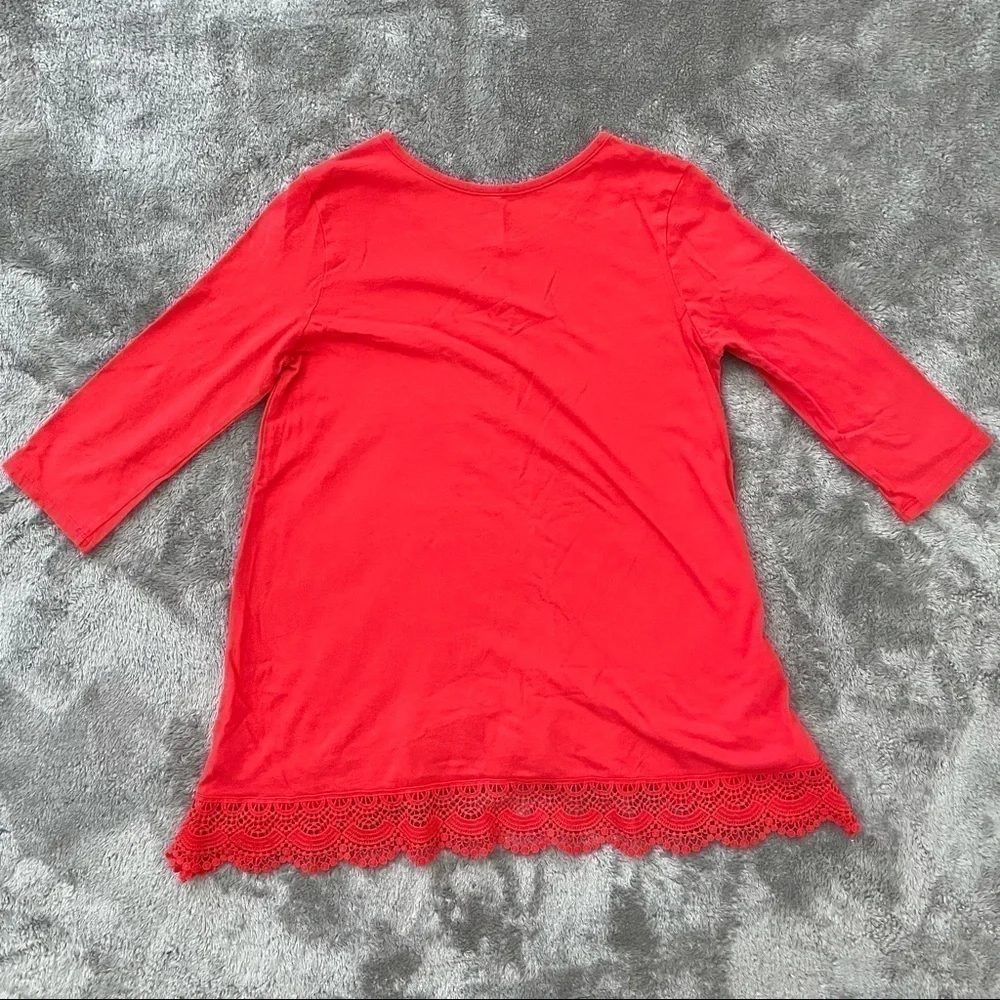 Old Navy Girls Red 3/4 Sleeve Hi-Low Top Crochet Lace Hem Size Large 10-12